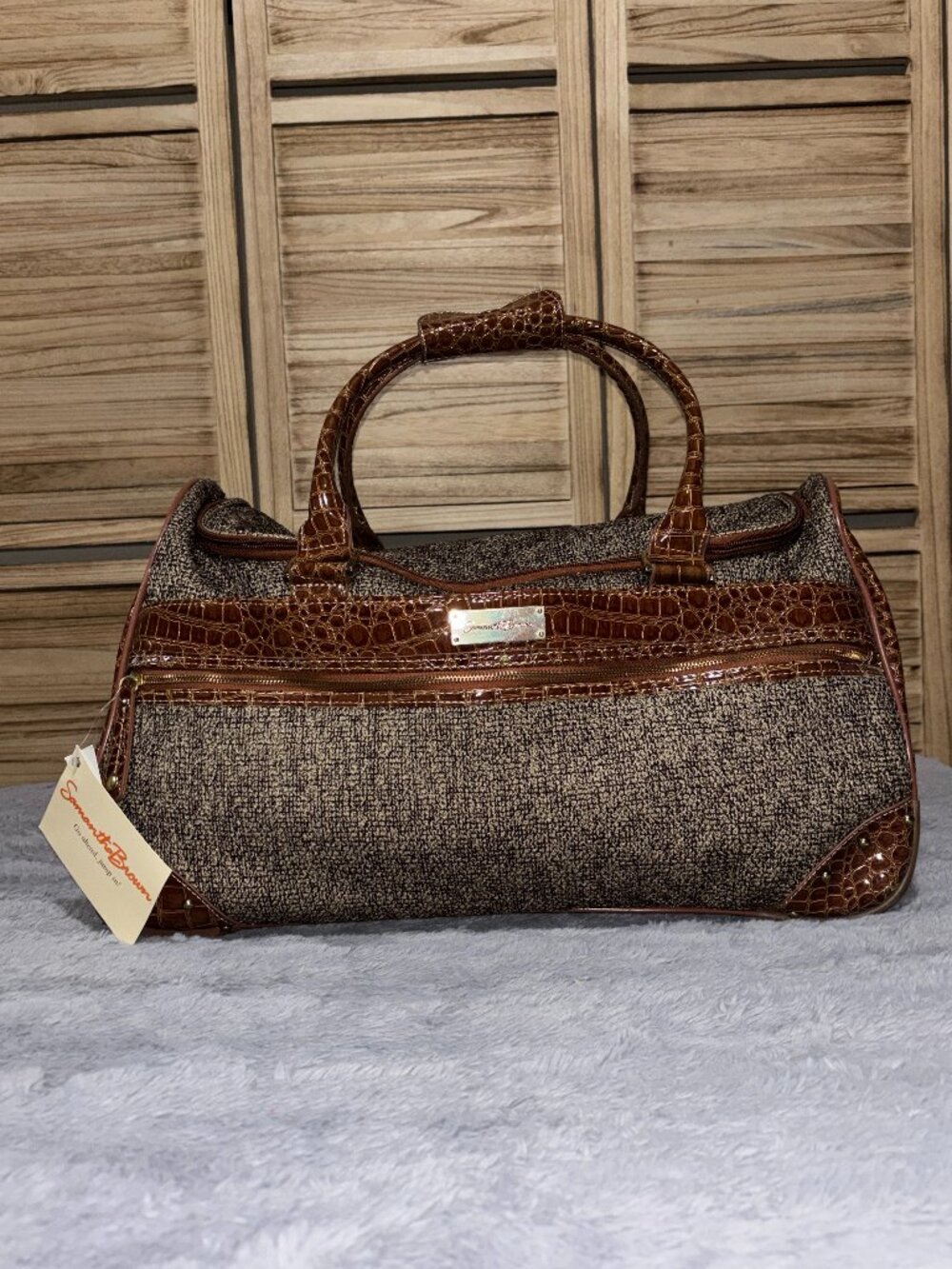 Samantha Brown Wheeled Weekender Duffle Bag Tweed Croc Embossed NWT 21x11